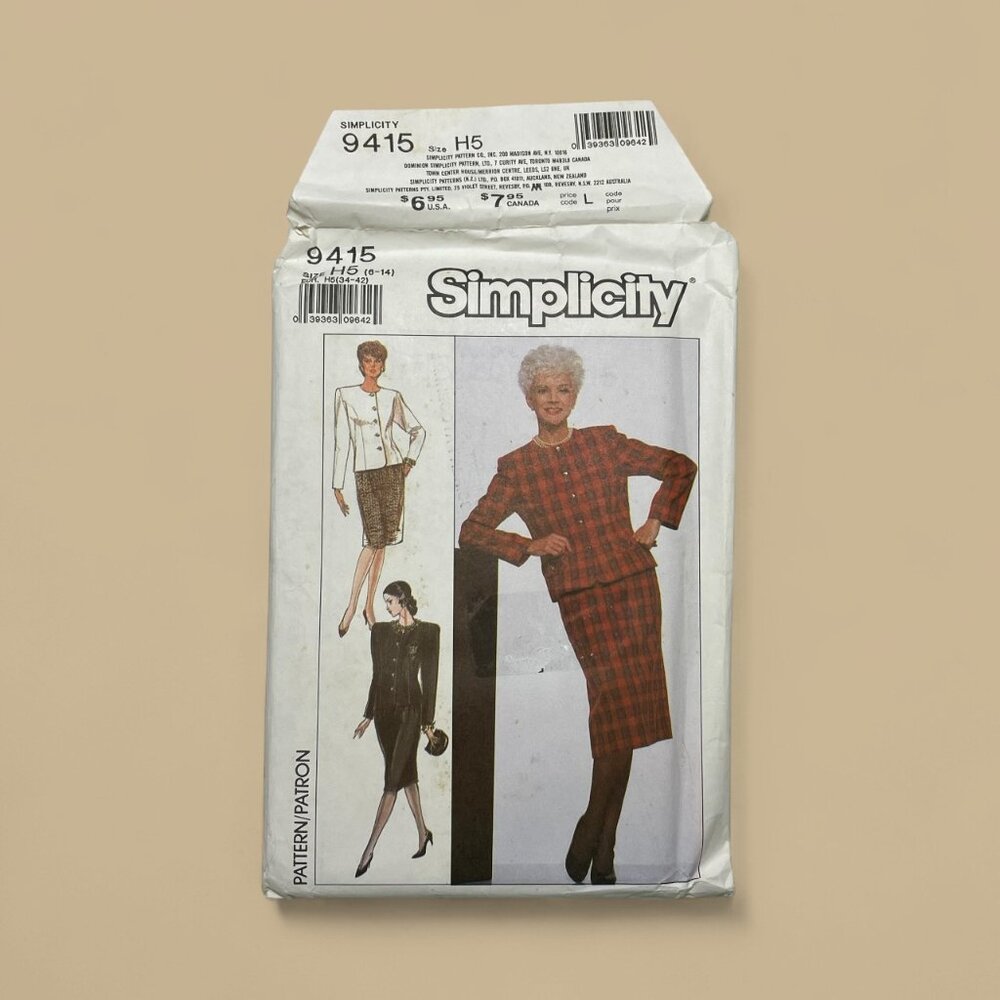 VTG Simplicity Skirt & Jacket Sewing Pattern 9415 Misses Sz 6 - 14 FF Uncut 1989